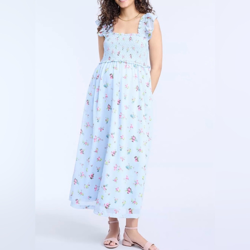 Floral Blue Maternity Dress